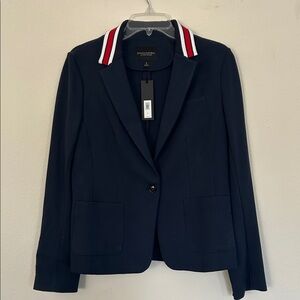 Banana Republic Navy Blazer with Red & White Striped Collar